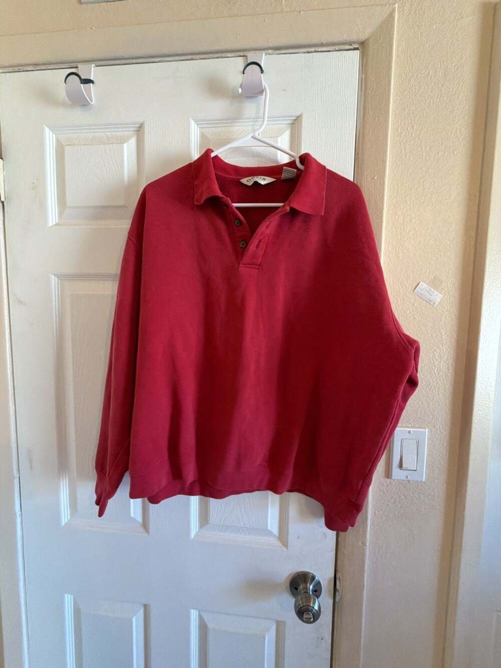 Orvis Polo Sweatshirt Red Long Sleeve Button Collar SOU1432-N